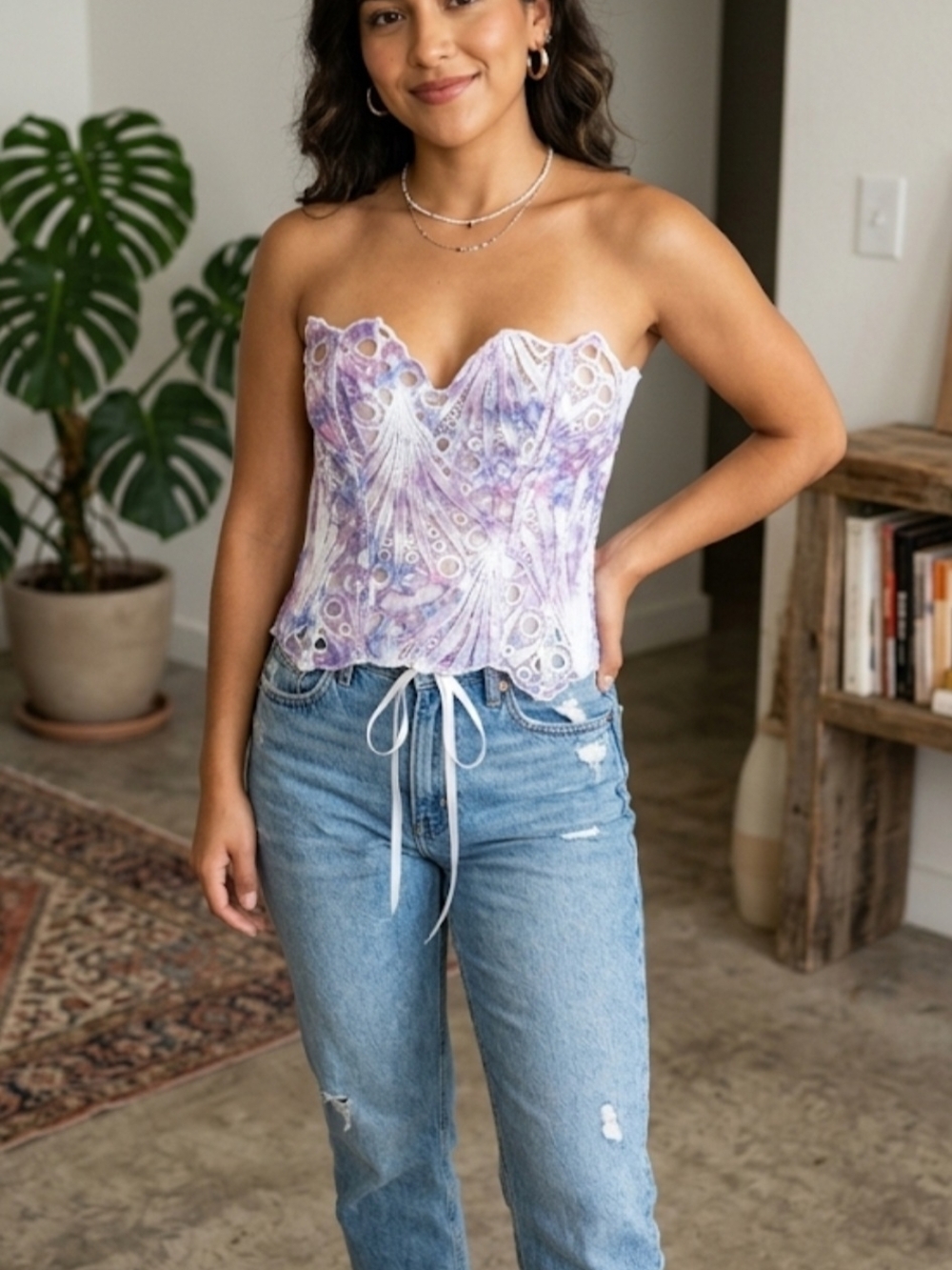 & Other Stories Lavender Lace Strapless Corset Camisole